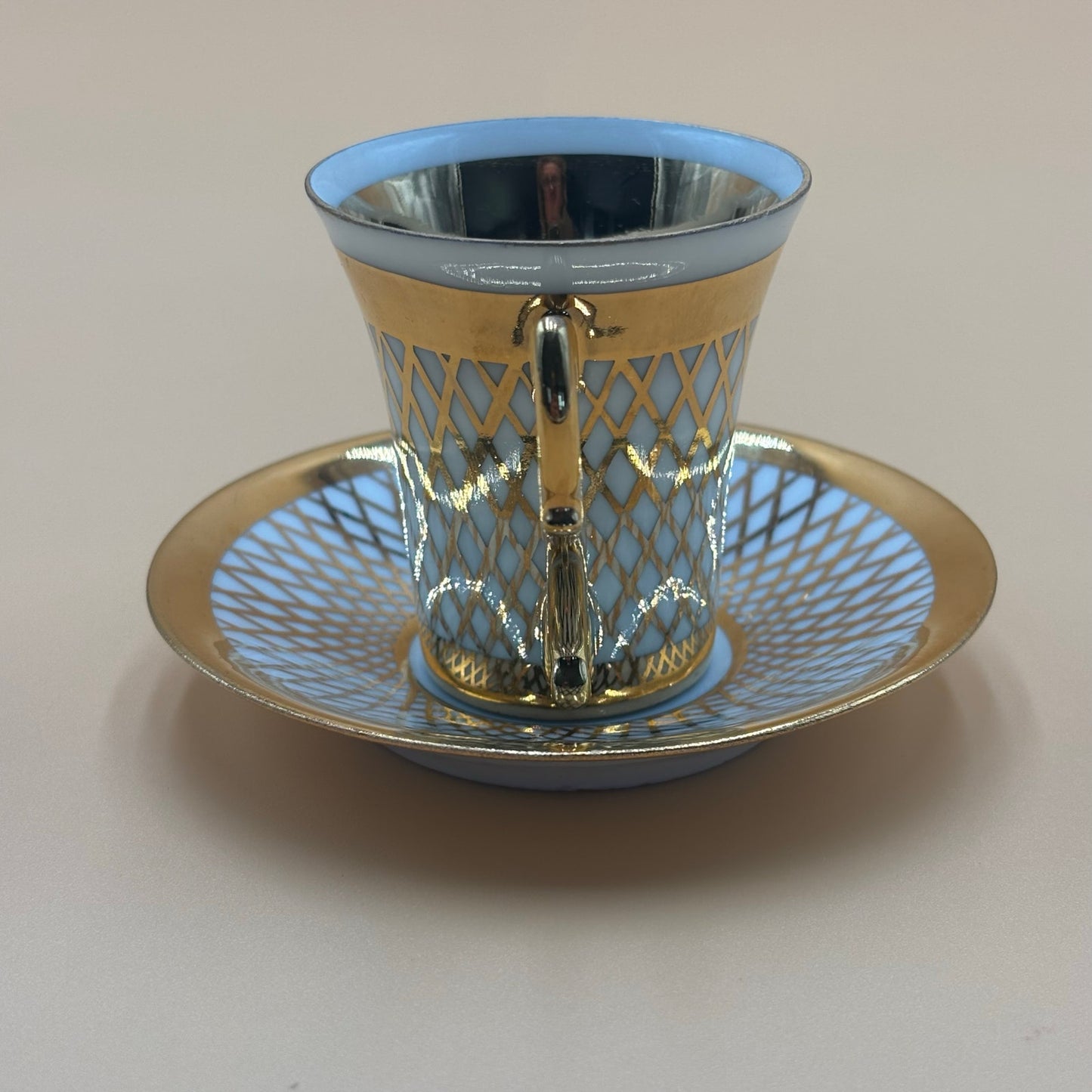 Vintage Gold Lattice Demitasse Cup & Saucer – Signed, Unknown Maker