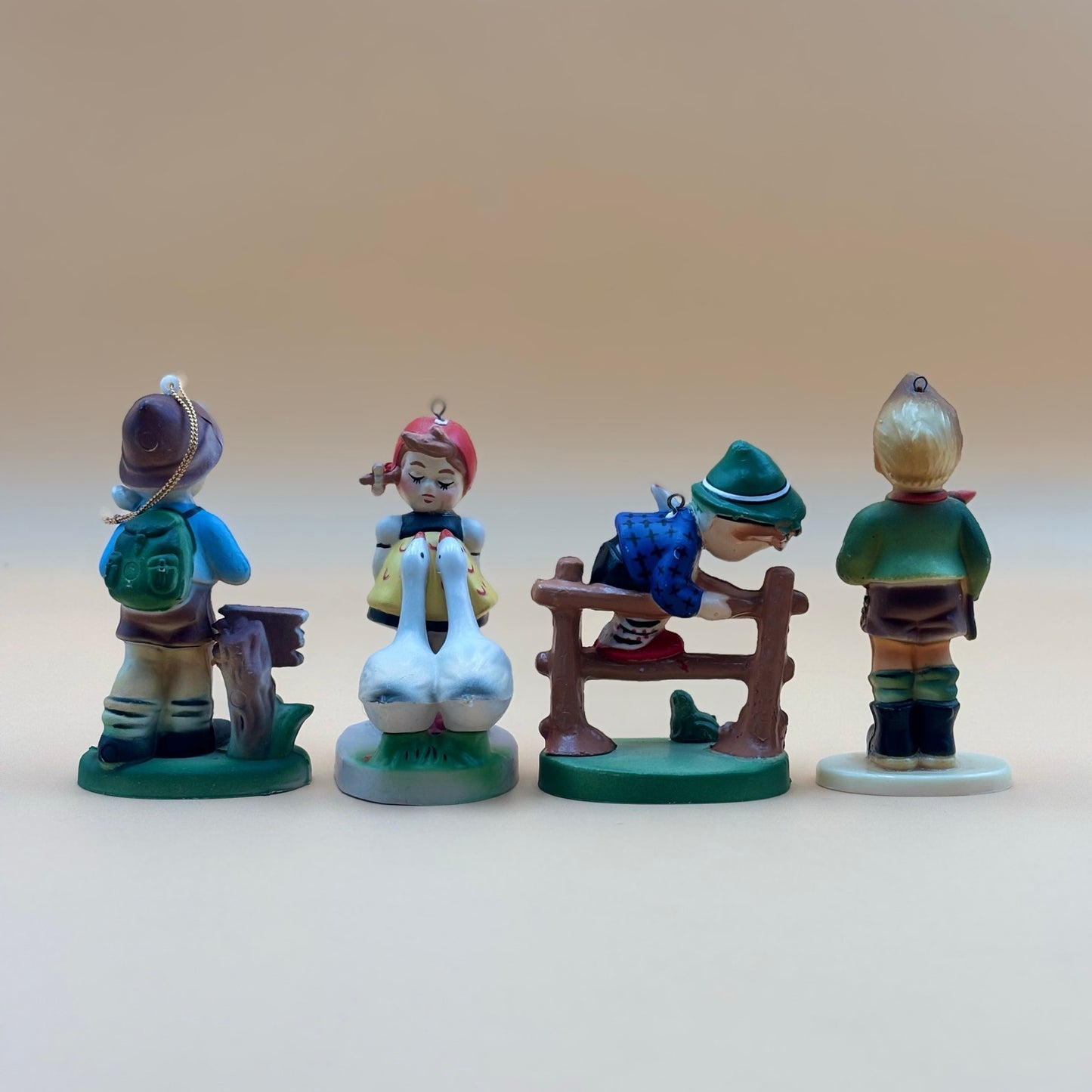 Vintage Plastic Hummel-Style Children Ornaments (Set of 4