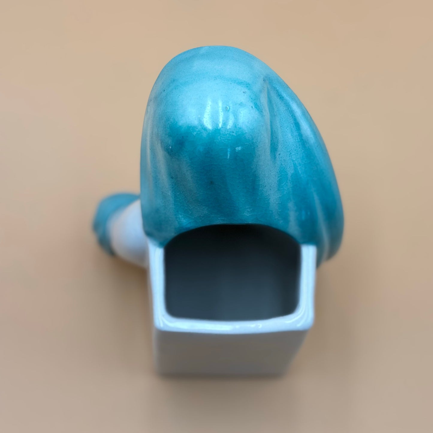 Hand Decorated Japan Virgin Mary Planter — Turquoise & White Ceramic