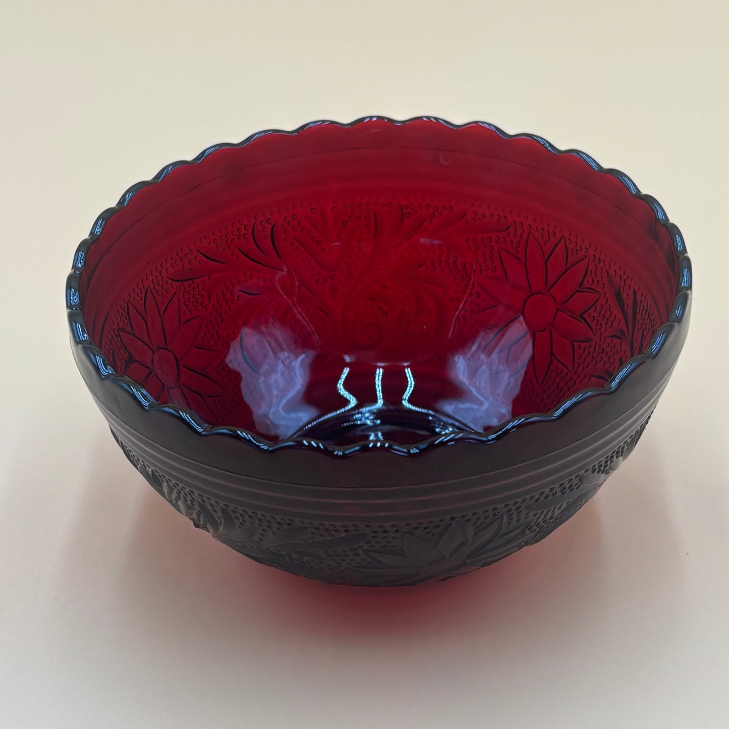 Vintage Royal Ruby Red Depression 5 1/4" Glass Bowl - Anchor Hocking Sandwich Pattern