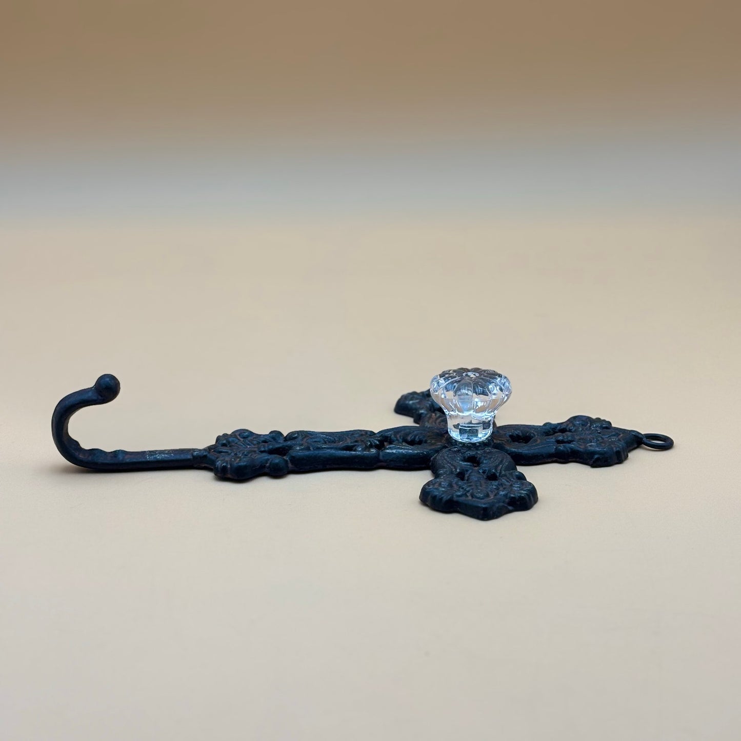 Wrought Iron Wall Cross with Crystal Knob Hook