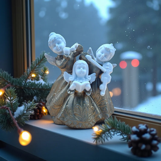 Vintage Angel Choir Figurine Trio – Gold & White
