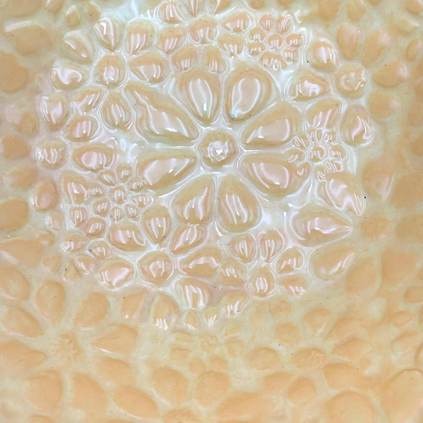 Handmade Bright Cheerful Yellow Pottery Bowl with Embossed Floral Design