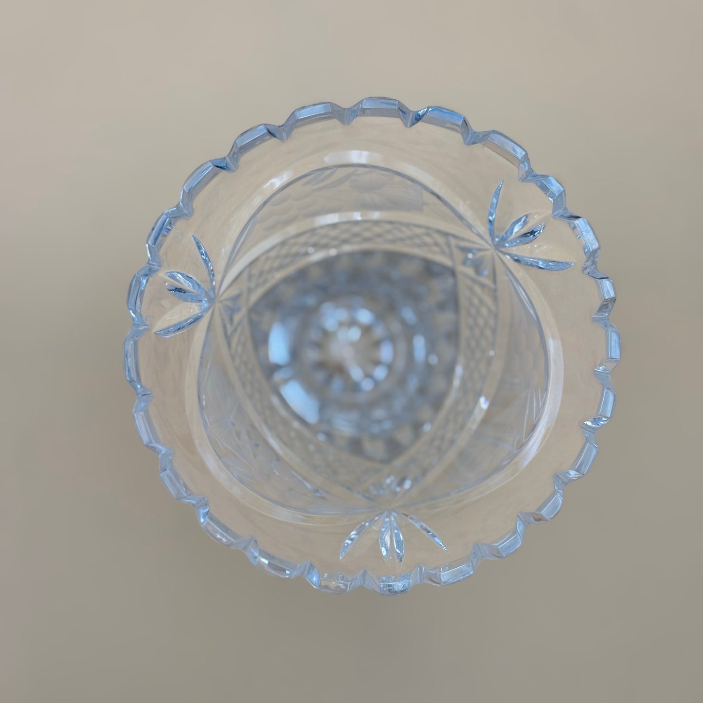 Cut Glass Vase with Scalloped Rim and Starburst Base