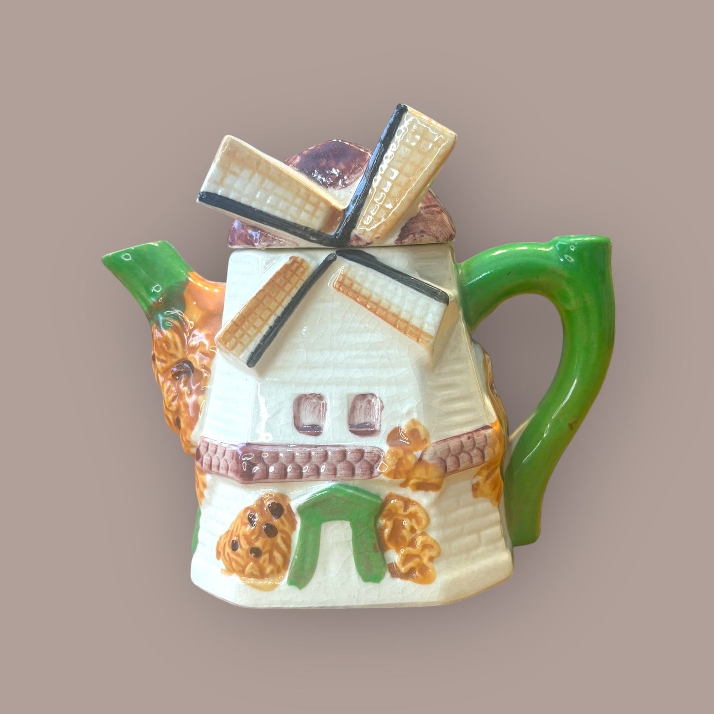 Vintage Japanese Windmill Teapot - Hand-Painted Cottage Design, Mid-Century