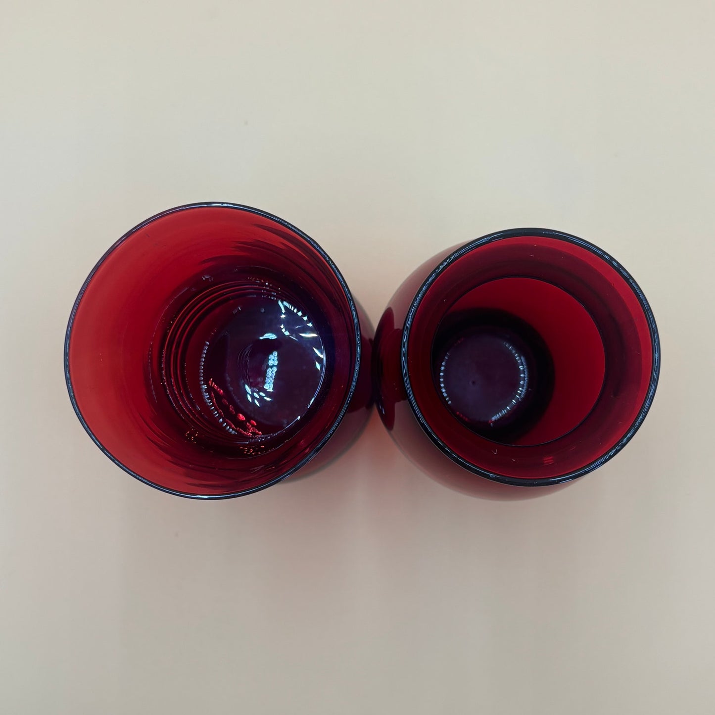 Vintage Ruby Red Glass Vases - Pair of Two Different Styles