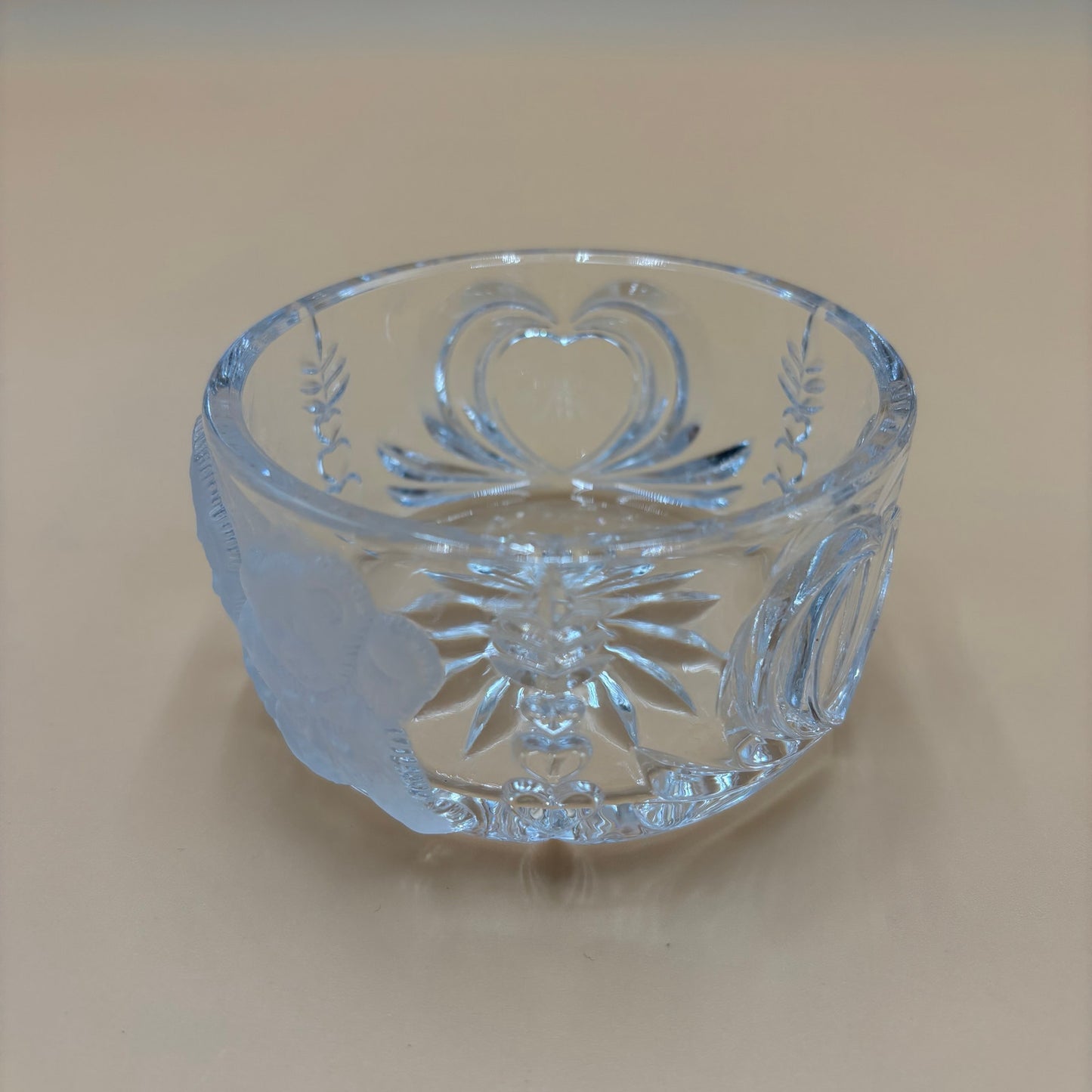 Vintage Clear Pressed Glass Bowl with Hearts & Teddy Bear Motif