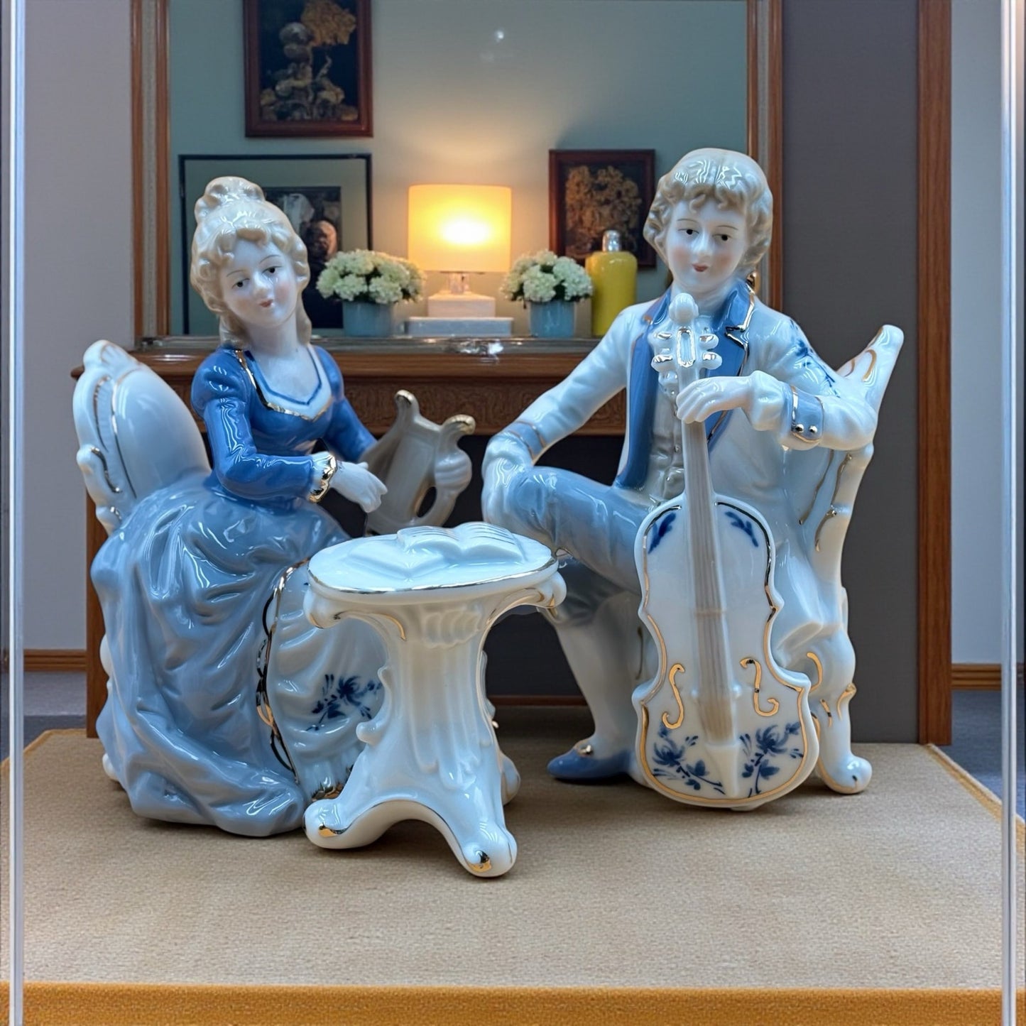 Porcelain Victorian Couple Playing Music Vintage Figurines