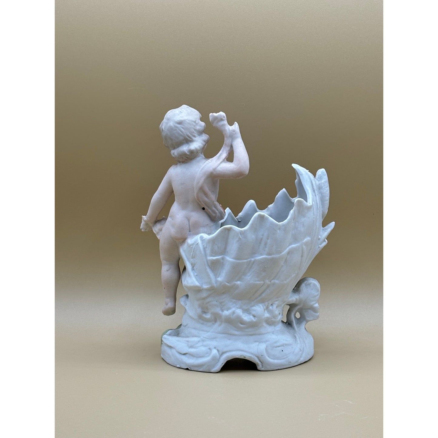 Vintage Cherub Shell Planter Porcelain Figurine