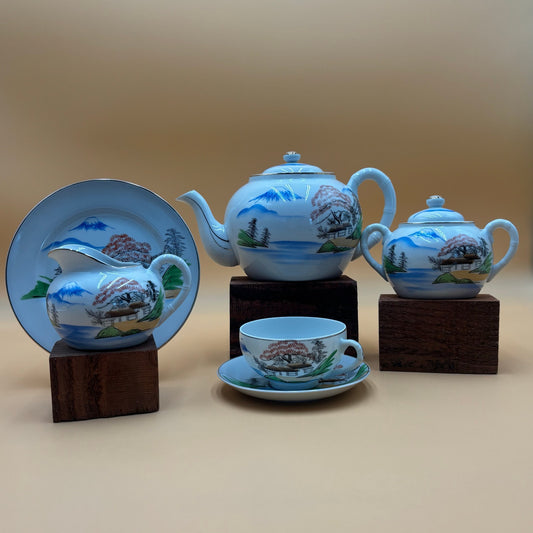 Vintage Ritz China Hand Painted Japanese Tea Set - Mt. Fuji Scene 18 Pieces