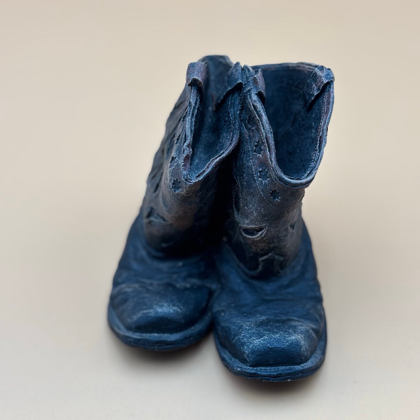 Cast Resin Vintage Rugged Childs Cowboy Boot Paperweight Pair