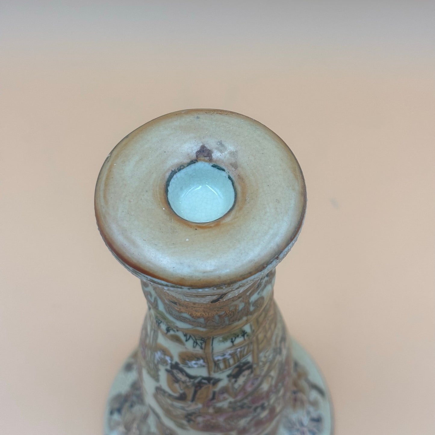 Asian Hand-Painted Porcelain Candlestick – 9”