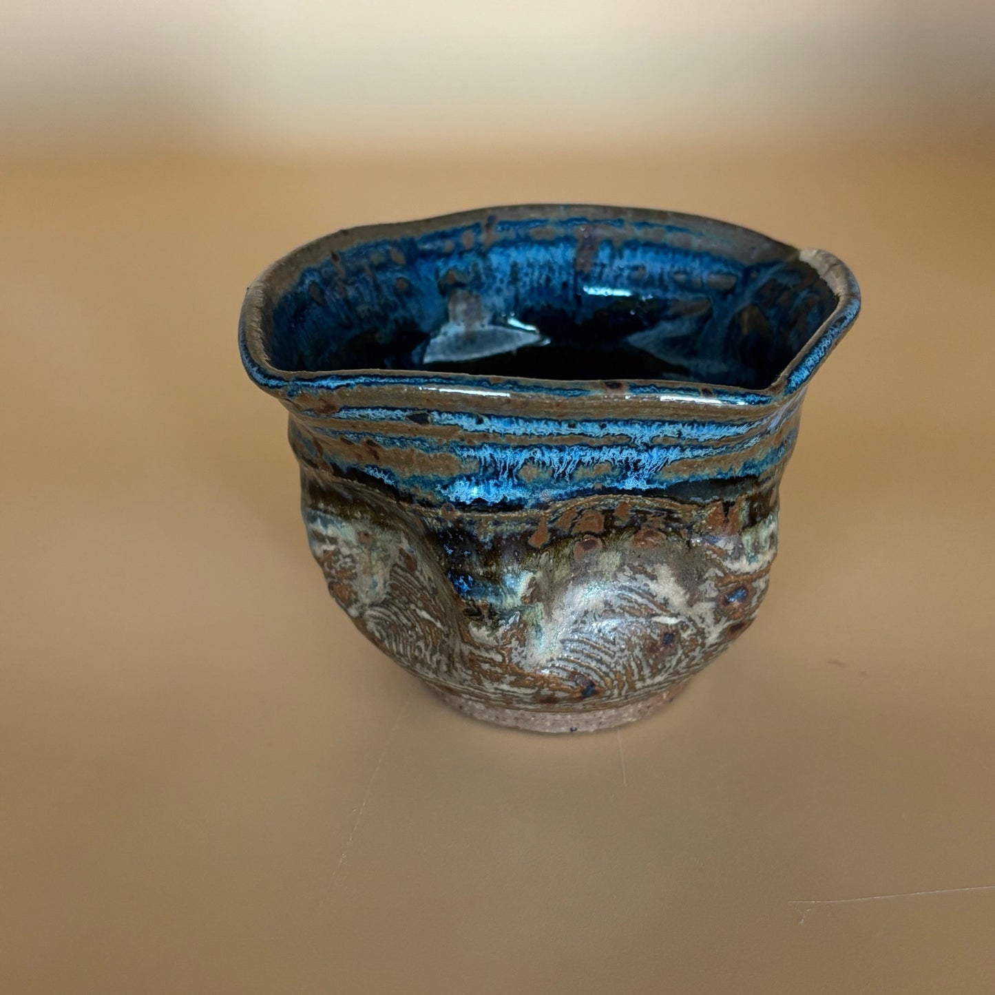 Signed Caruso Studio Pottery Bowl – Blue & Earth-Toned Glaze