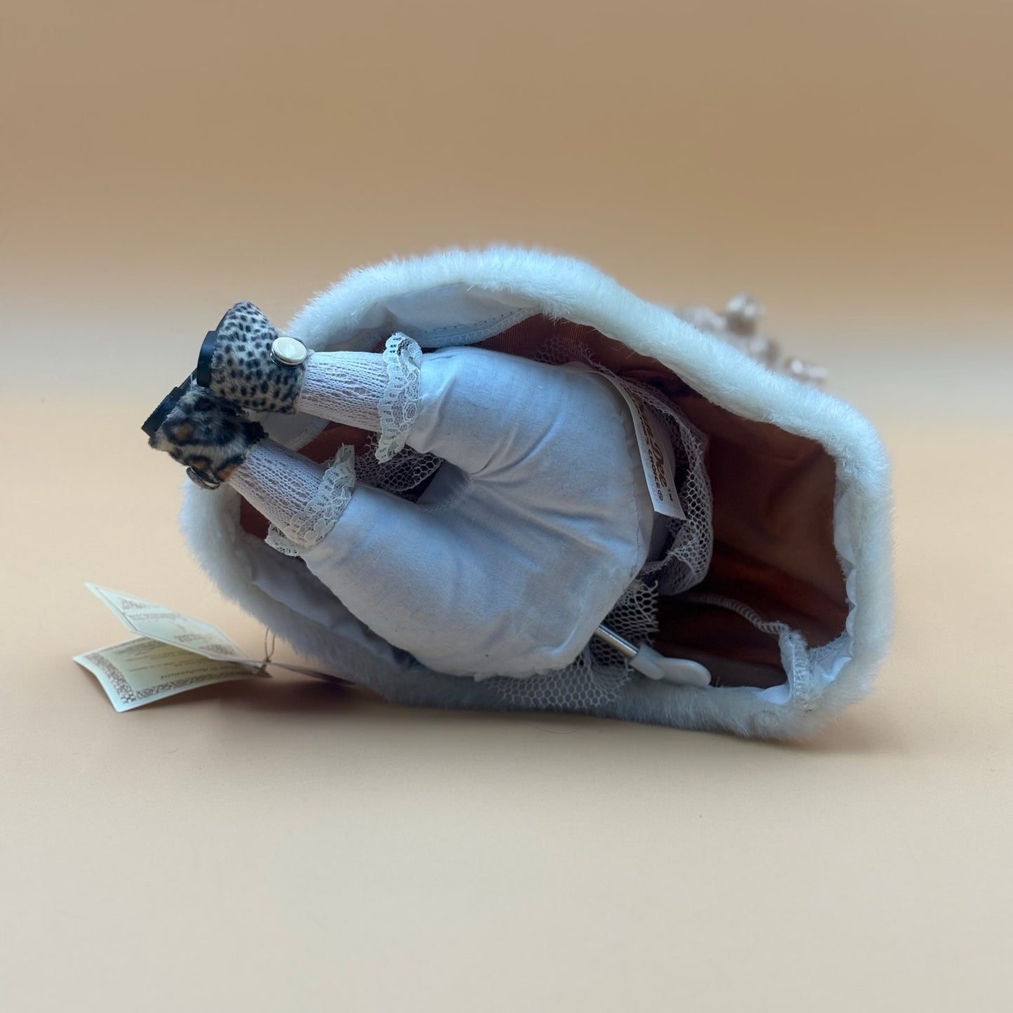 Collector’s Choice Animated Musical Porcelain Doll with Faux Fur & Leopard Trim Coat