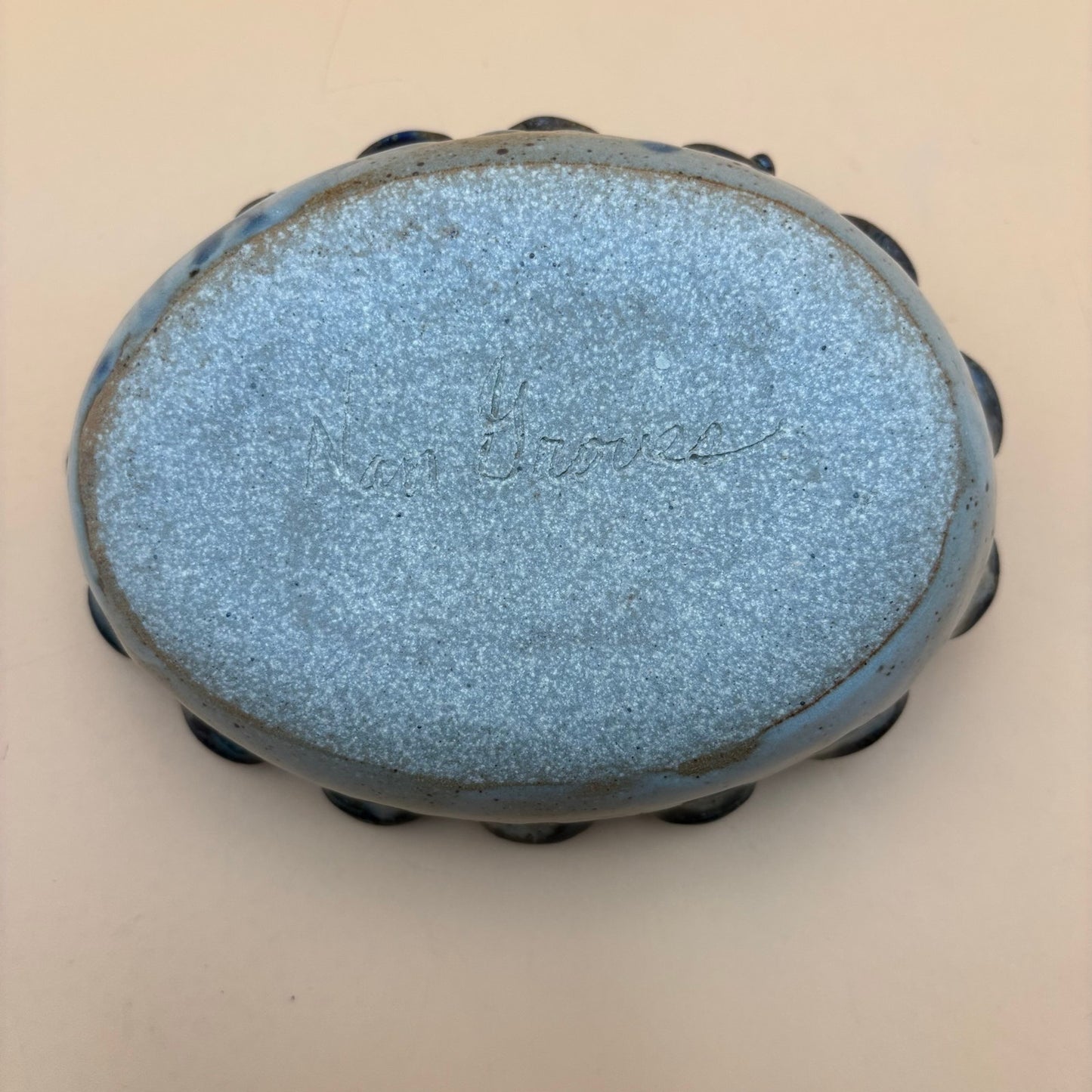 Handmade Pig Trio Blue & Brown Glazed Pottery Bowl