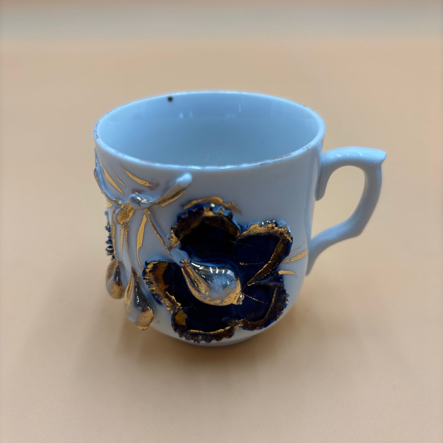 Vintage German Porcelain Demitasse Cup & Saucer - Purple & Gold Floral