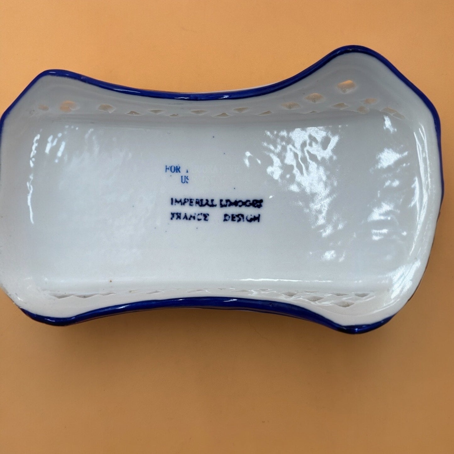 Imperial Limoges France Porcelain Utensil Holder Caddy Floral Cobalt Blue Gold Trim