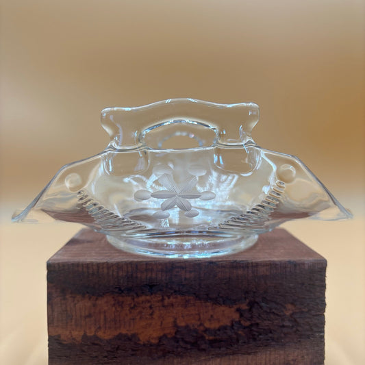 Vintage Clear Glass Two-Handled Basket - Decorative Serving Dish