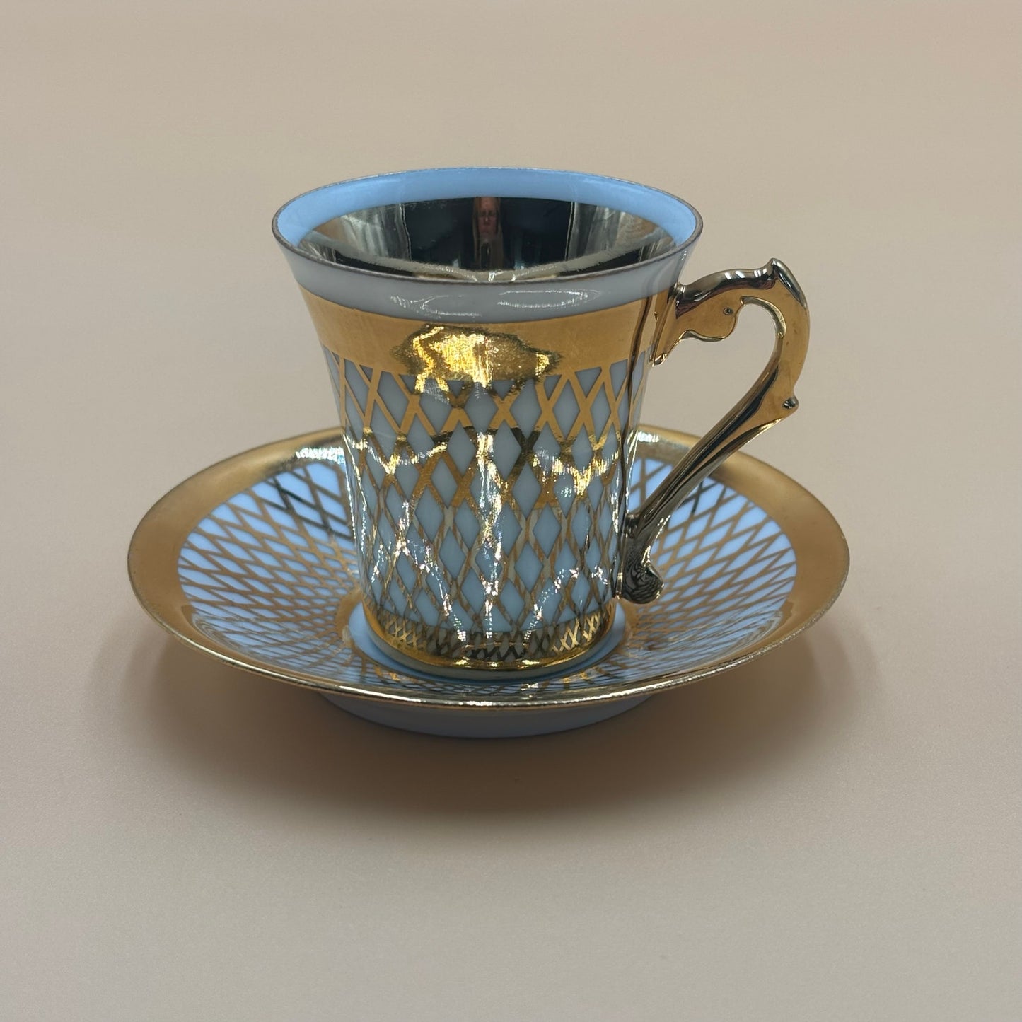 Vintage Gold Lattice Demitasse Cup & Saucer – Signed, Unknown Maker