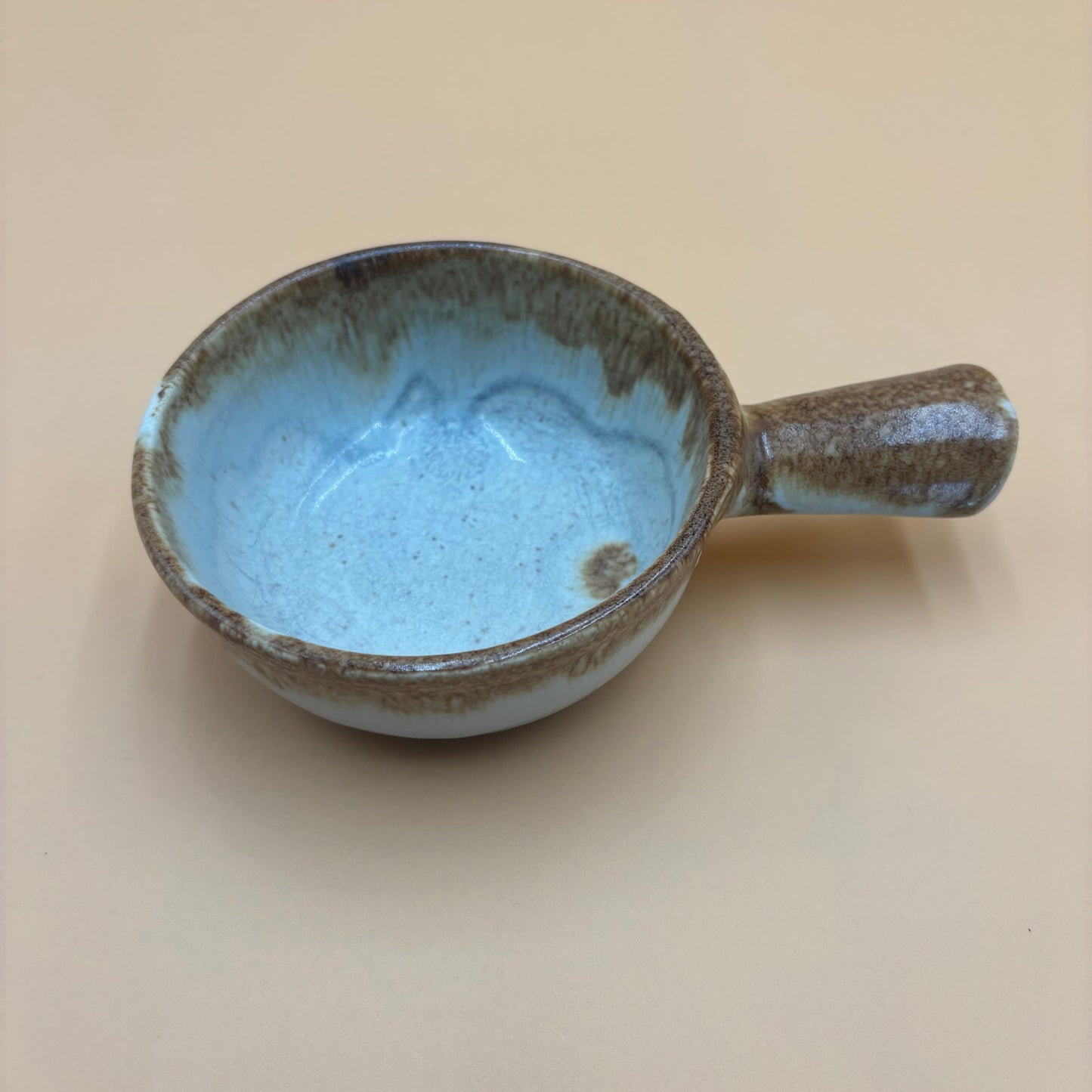 Vintage McCoy 7050 Handled Soup Bowl - Cream with Brown Drip Glaze