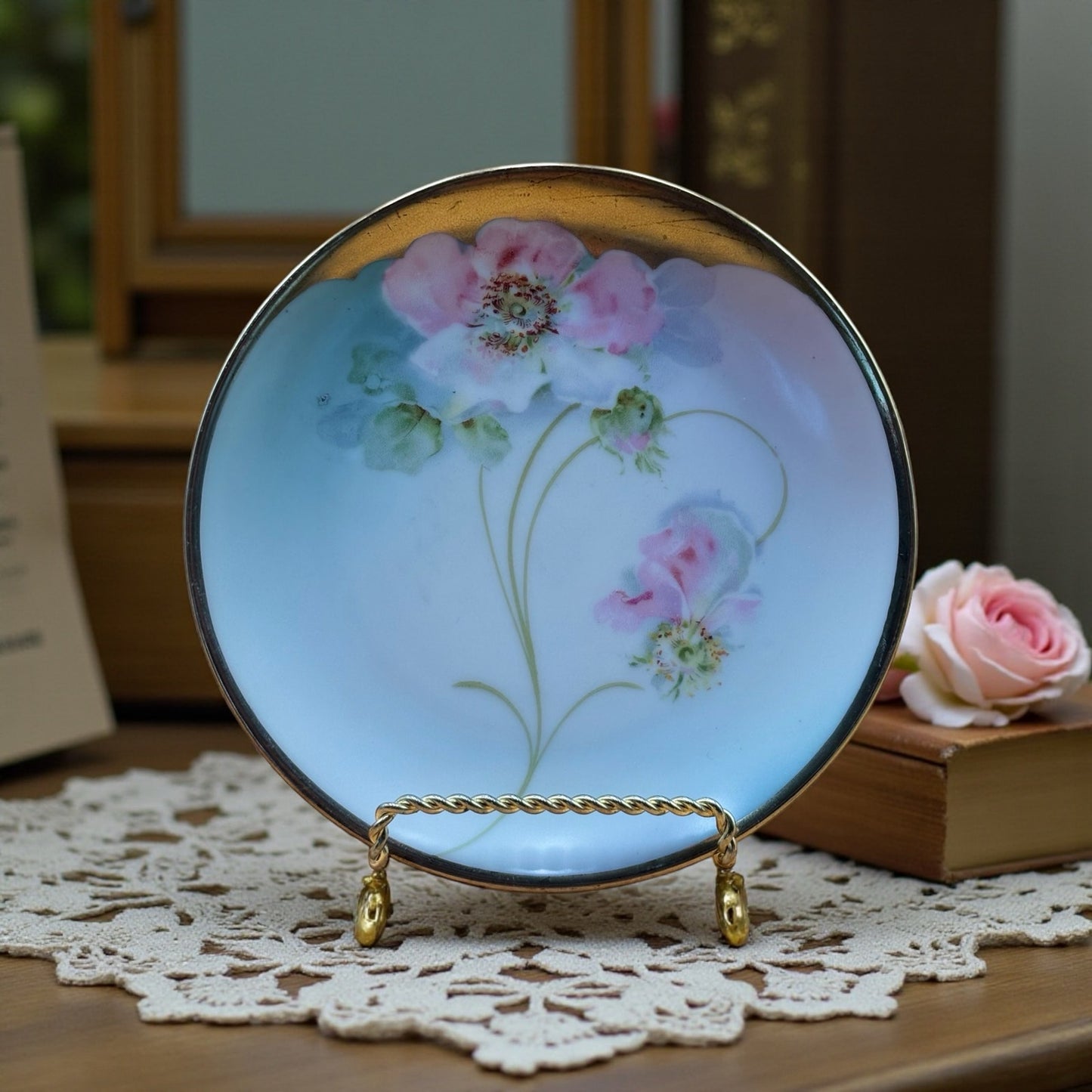 Antique PM Bavaria Hand-Painted Floral Porcelain Plate – 6”
