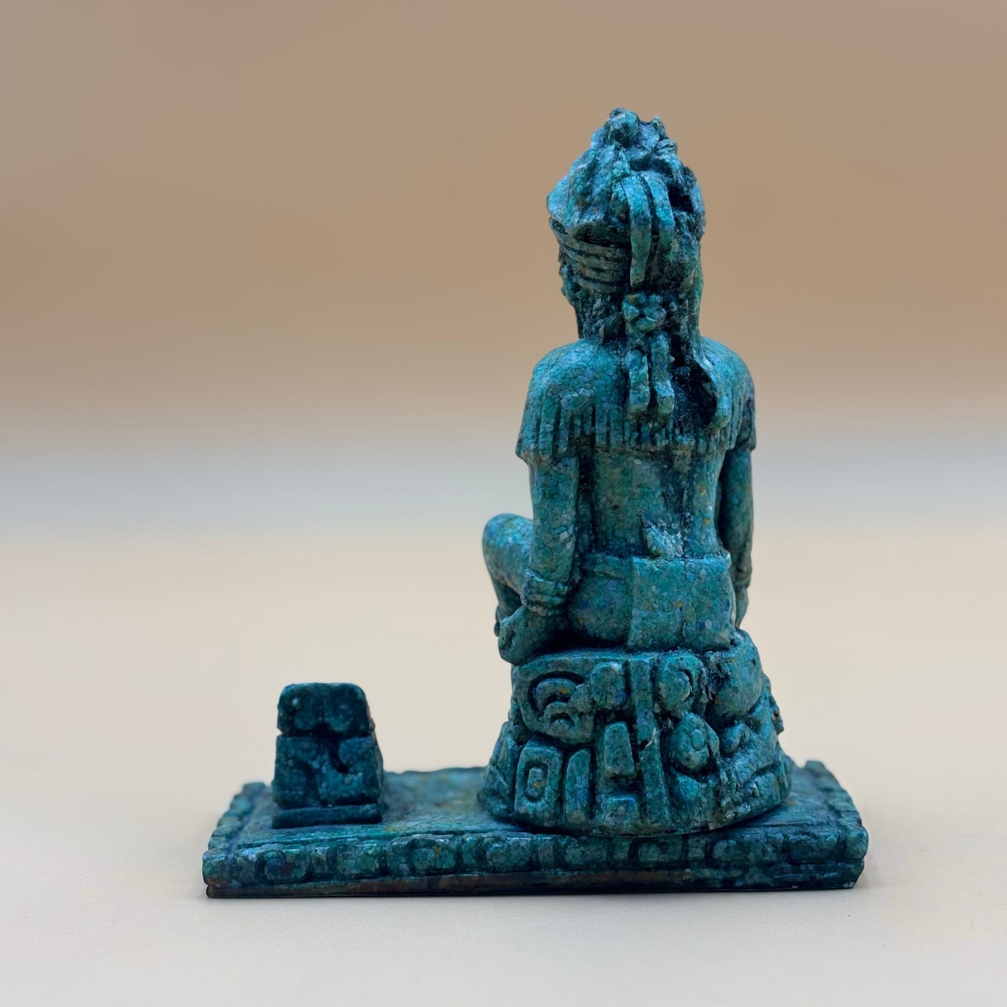 Aztec-Style Green Stone Pen Holder Statue – 6⅜” Tall
