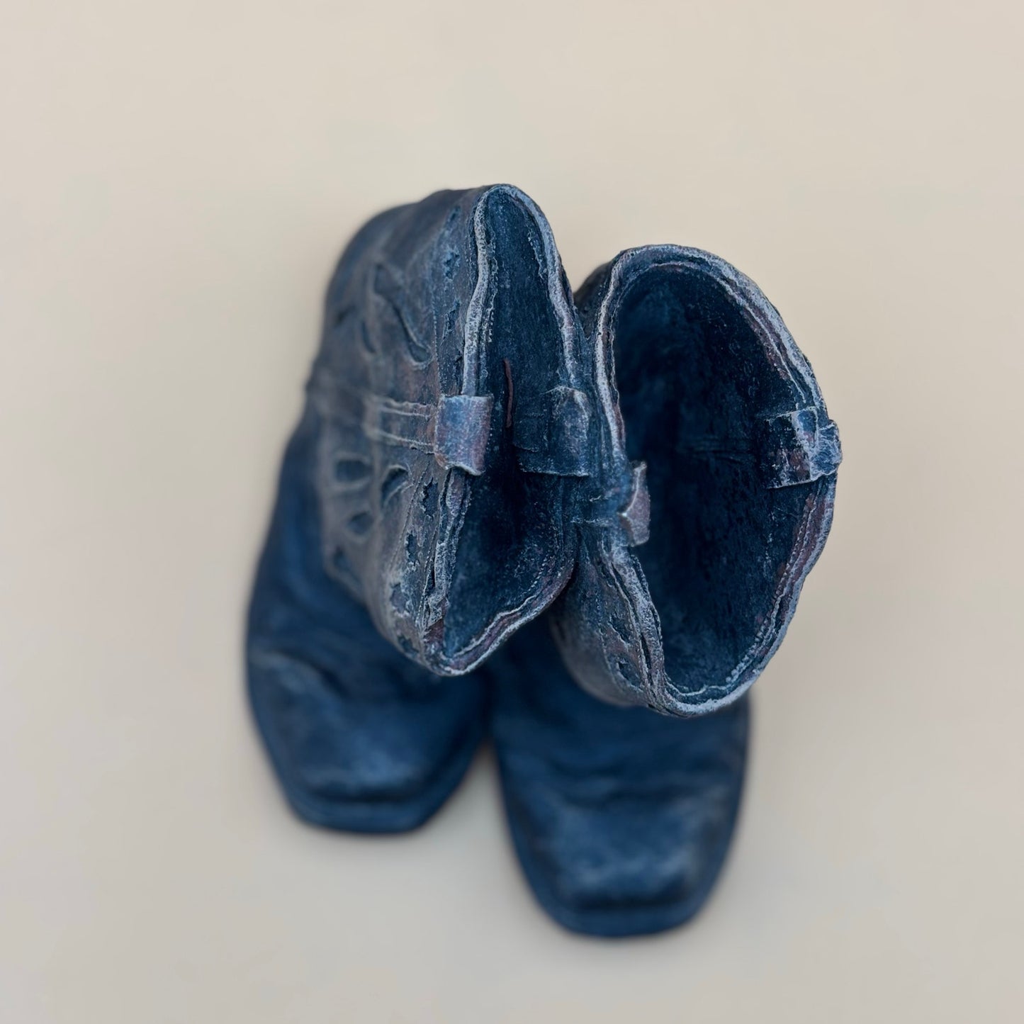 Cast Resin Vintage Rugged Childs Cowboy Boot Paperweight Pair