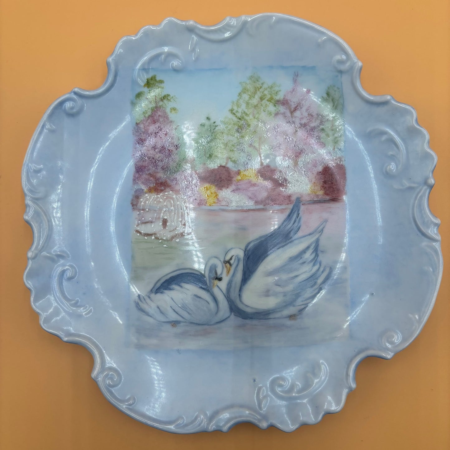 VTG Hand Painted Swan Plate by Ruth E. Fox - Cheyenne Wyoming