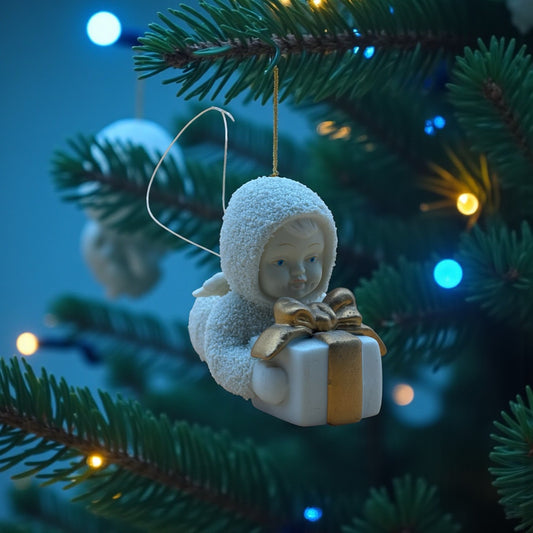 Department 56 Snowbabies “Gift Bearer” Ornament – Laying with Present