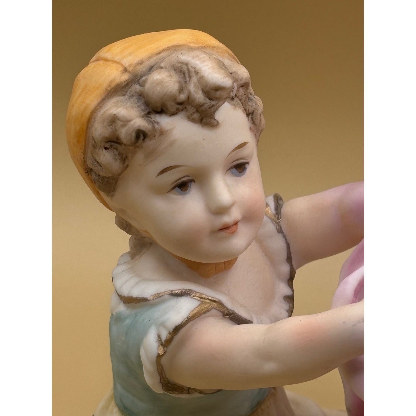 Vintage Japanese Bisque Girl with Tulip Vase 5.25"