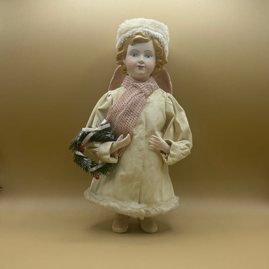 VTG RUSS Winter Doll with Christmas Wreath - Made in Philippines