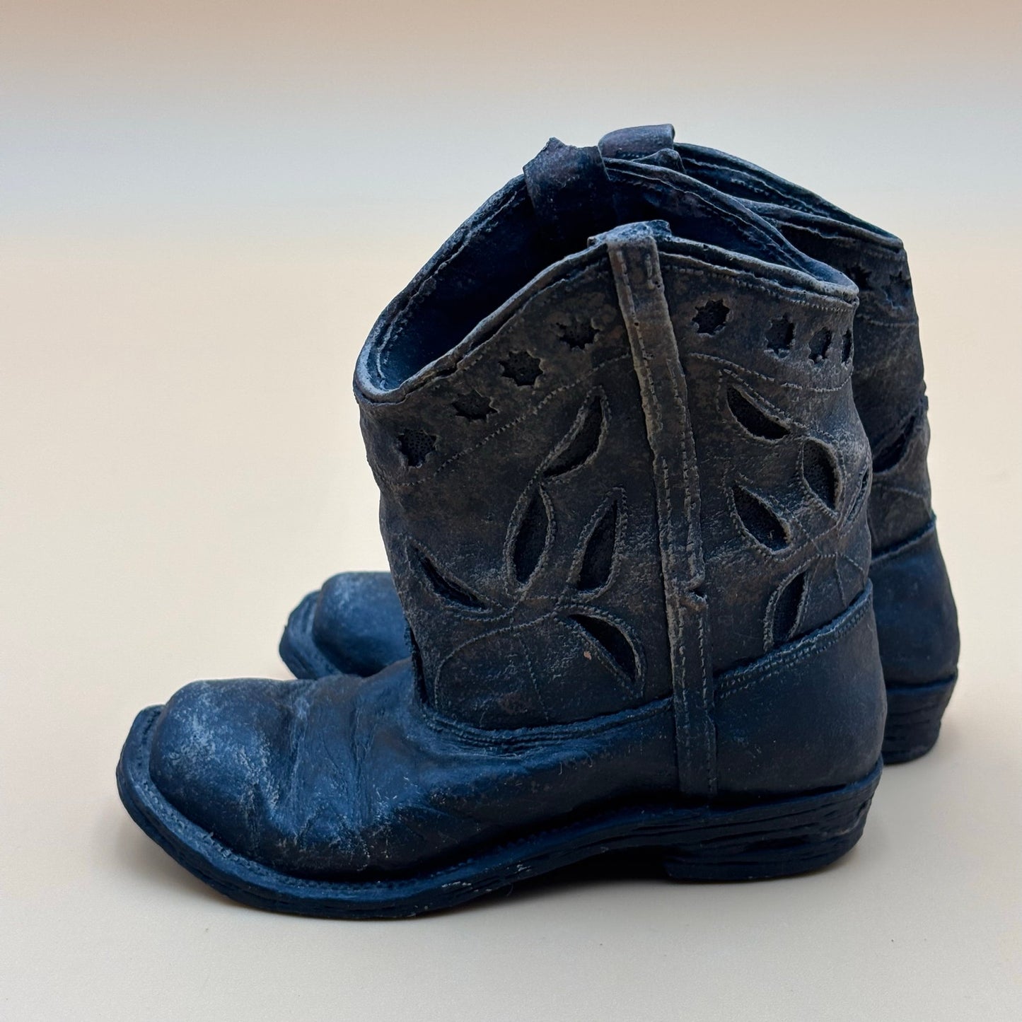 Cast Resin Vintage Rugged Childs Cowboy Boot Paperweight Pair