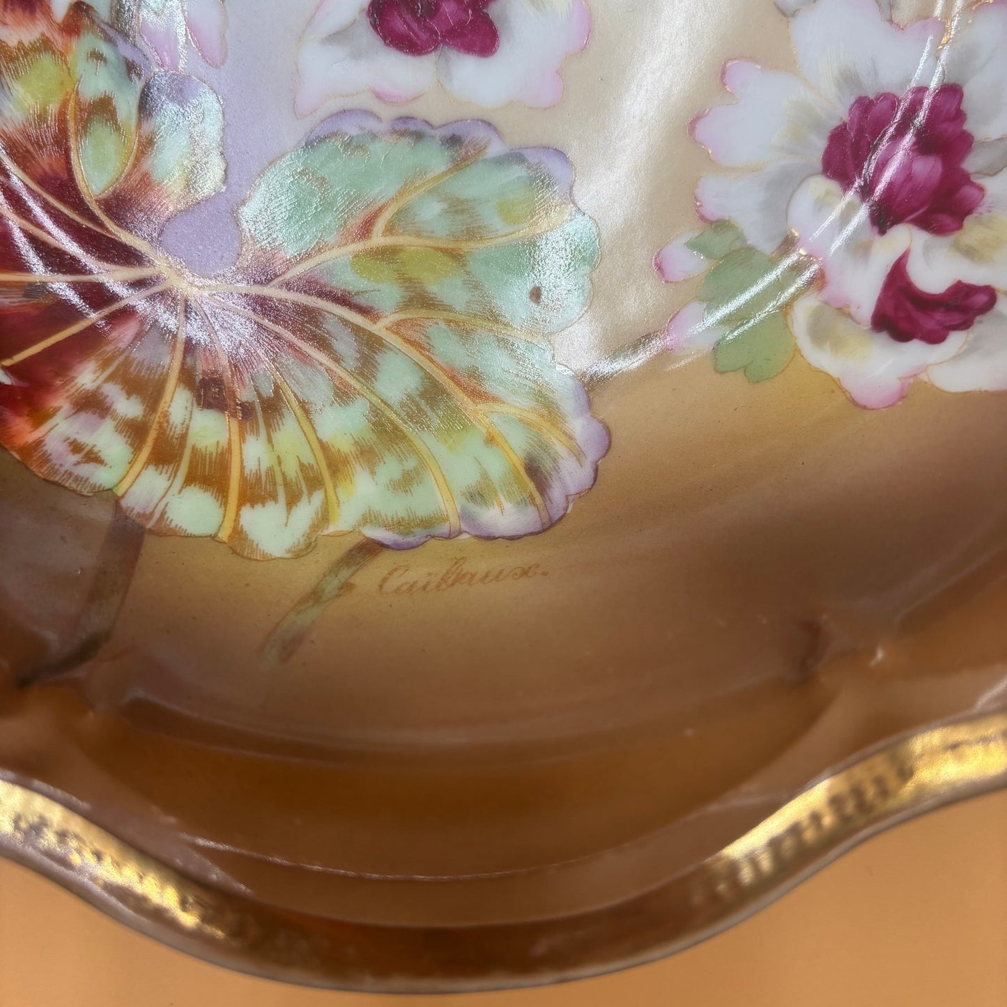 Antique Hand-Painted Porcelain Bowl Signed Caillaux – 8 3/8”