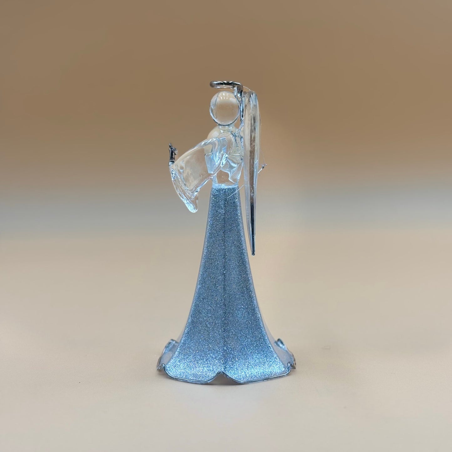 Silver Acrylic Angel Figurine with Musical Instrument – 6 ¼” Tall