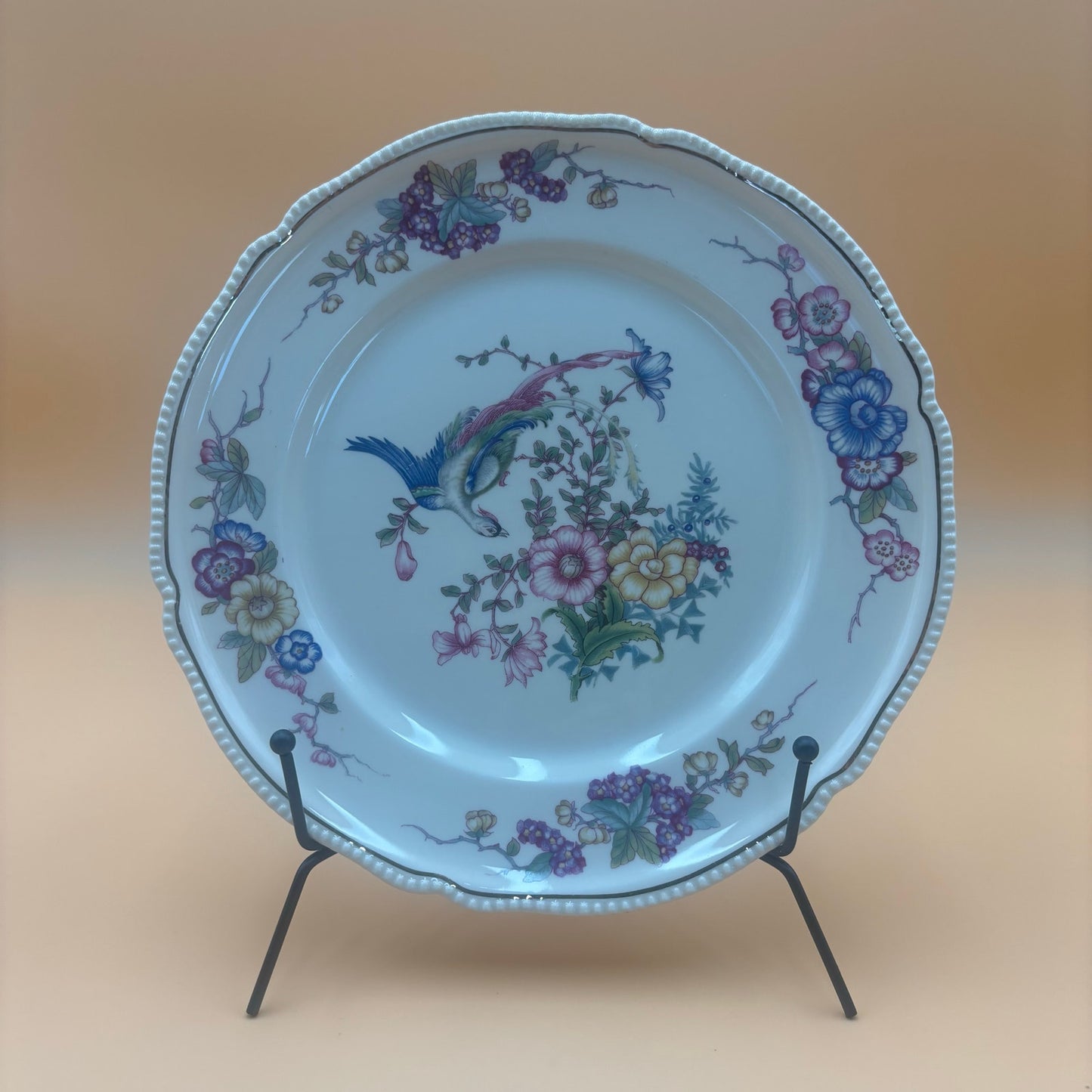 Rosenthal Continental Phoenix Plates – 1 Dinner (9¼″) + 6 Salad (6¼″) – Bird & Floral with Beaded Rim