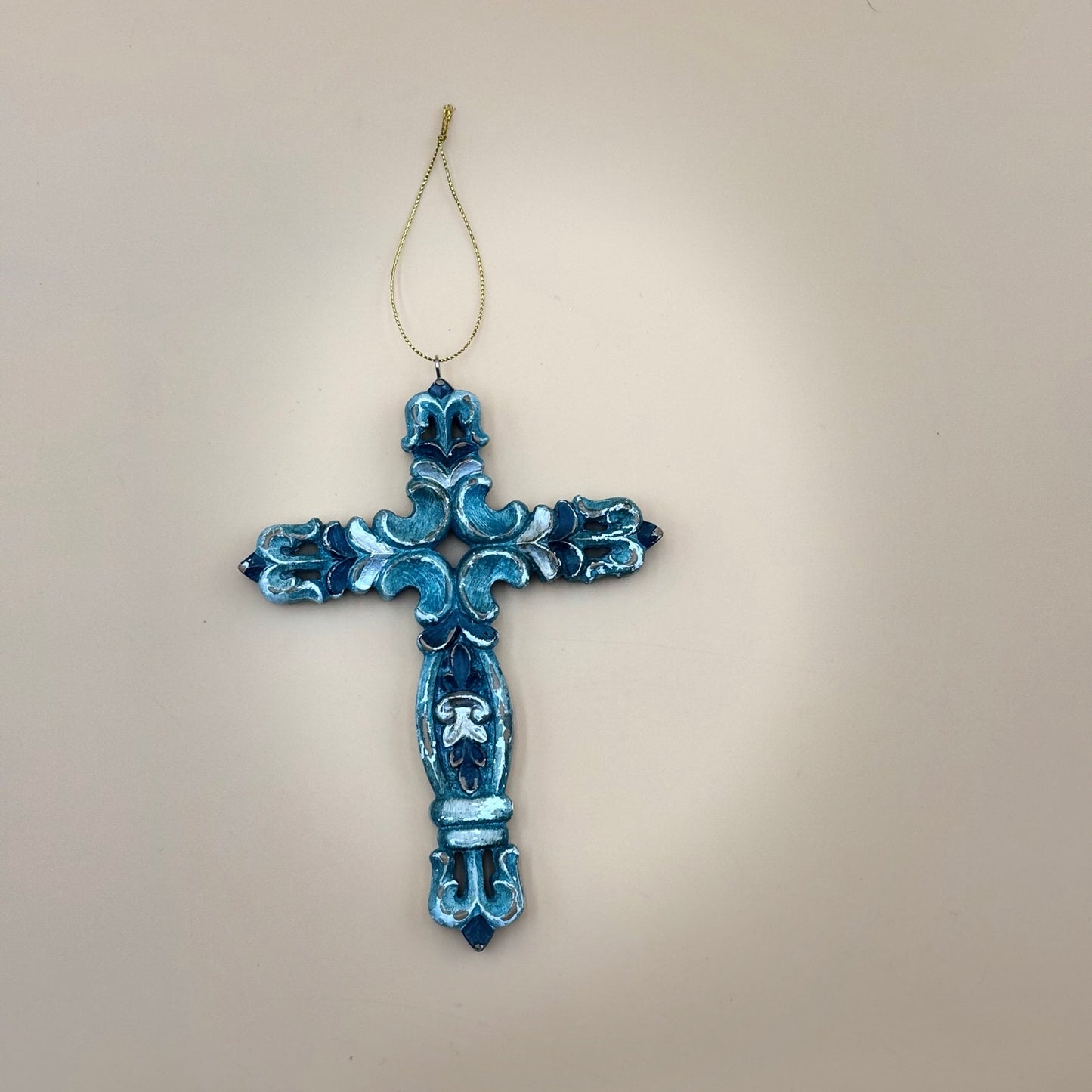 Set of Three 7″ Cross Ornaments — Turquoise, Silver, and Brown Tones