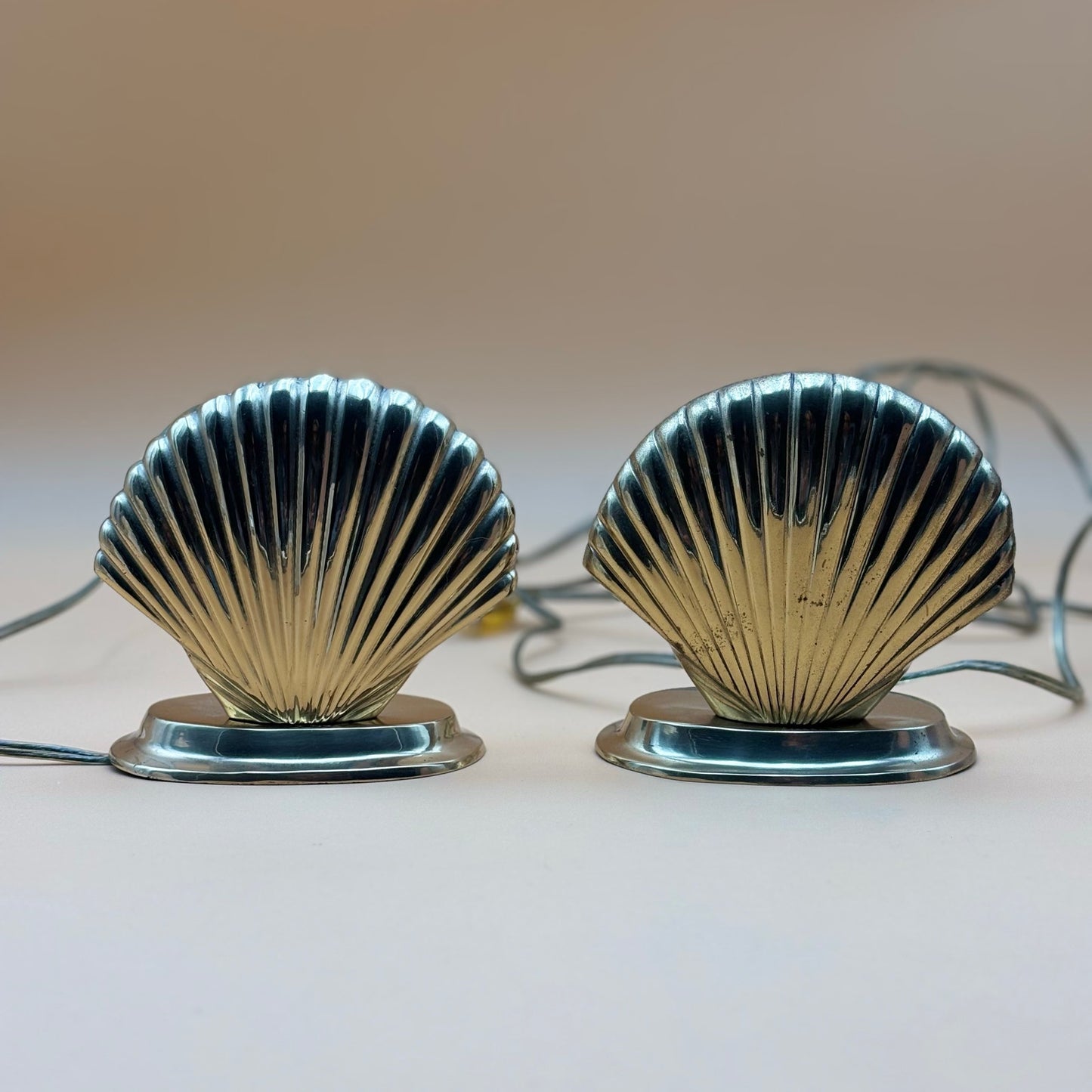Vintage Brass Seashell Hollywood Regency Coastal Glam Lamps  Made in India