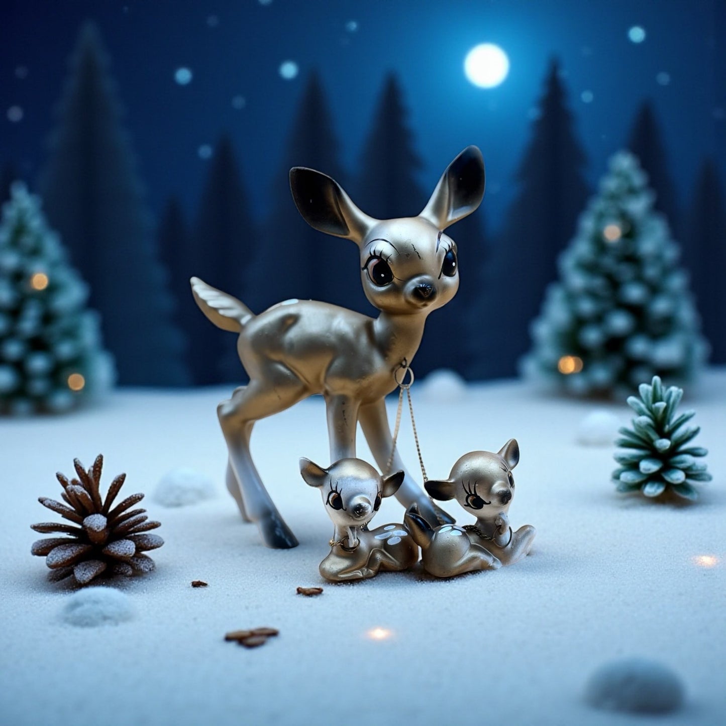 Vintage Ceramic Deer Family Figurine Set – Mid-Century Japan Style