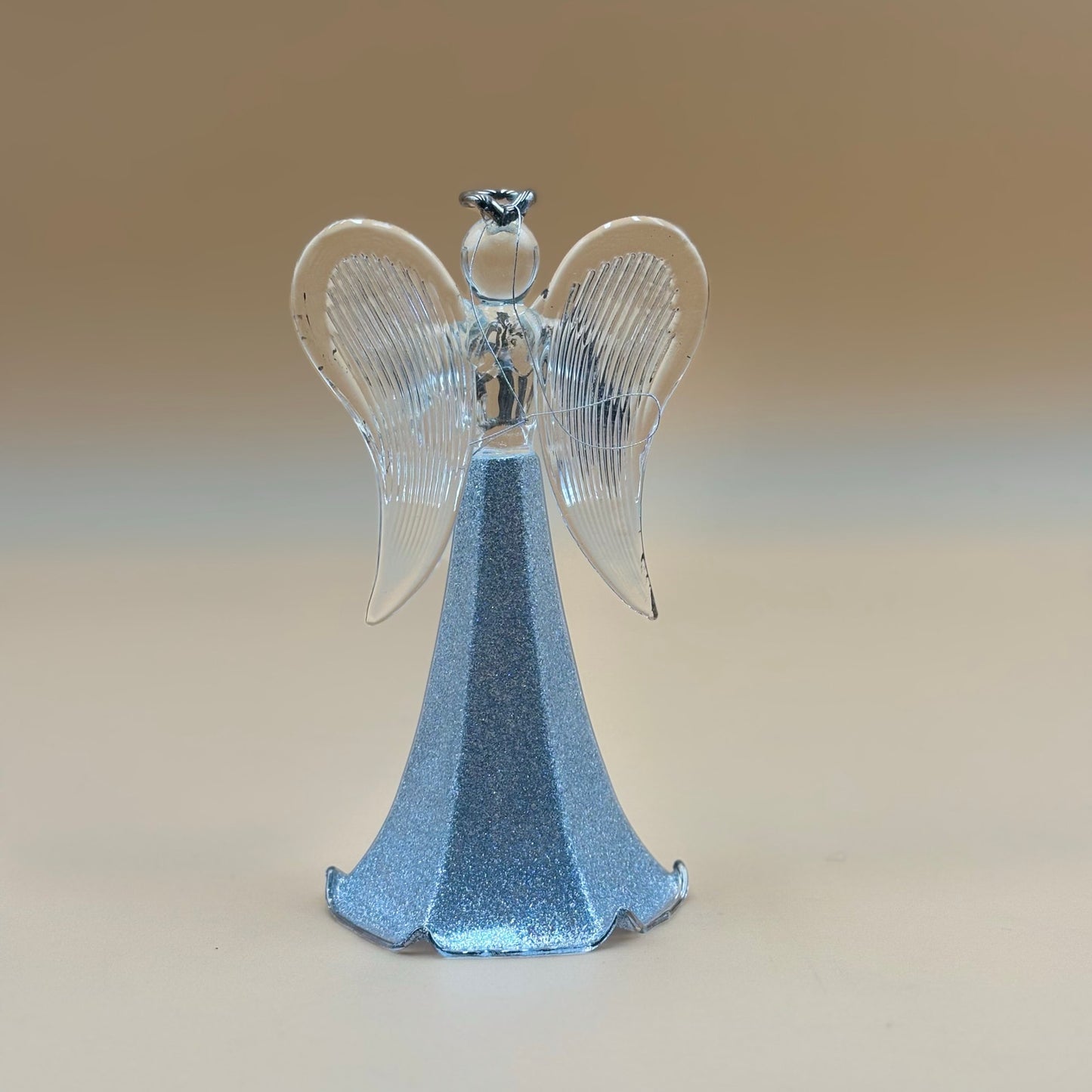 Silver Acrylic Angel Figurine with Musical Instrument – 6 ¼” Tall