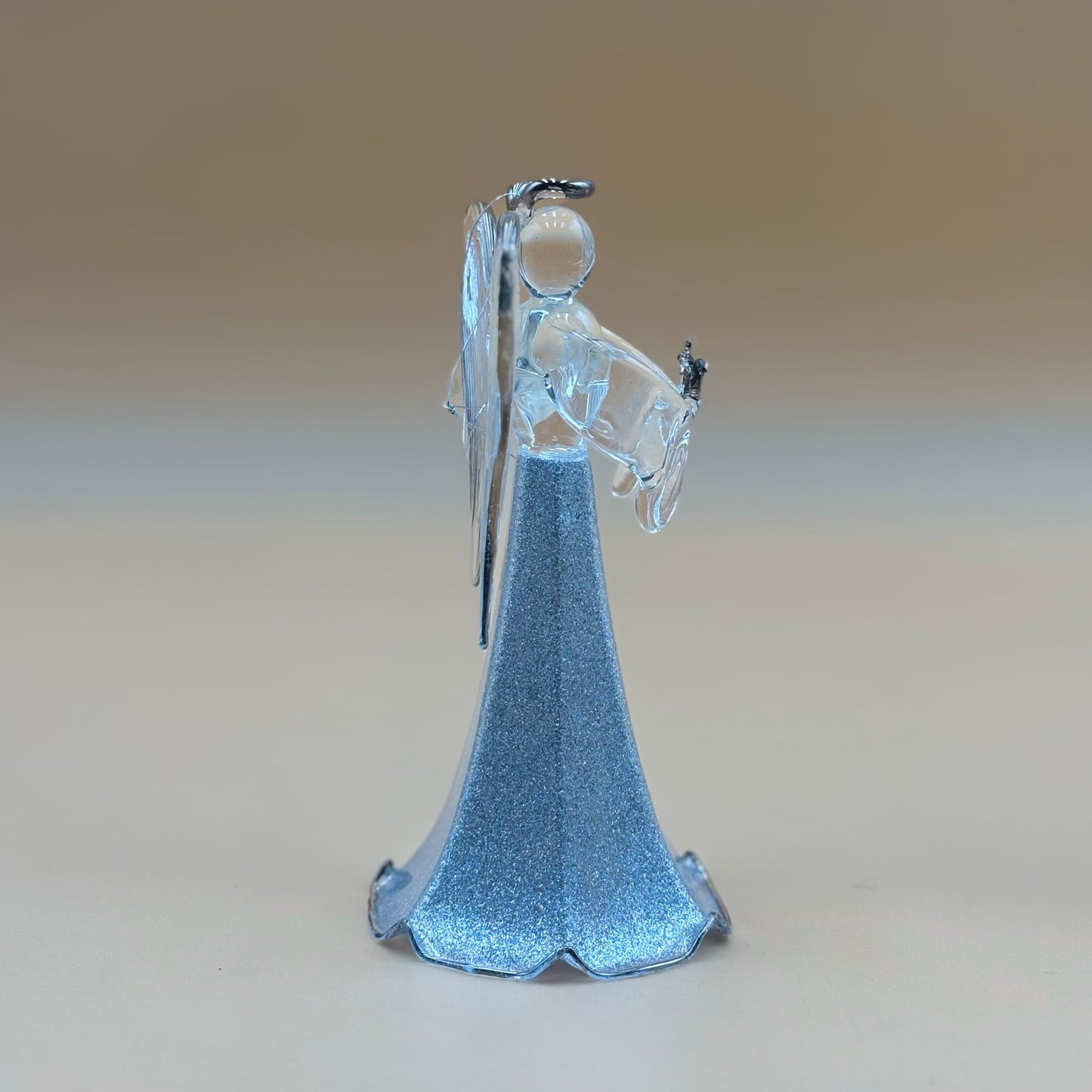 Silver Acrylic Angel Figurine with Musical Instrument – 6 ¼” Tall