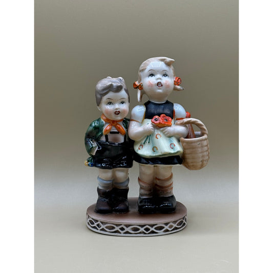 VTG Boy and Girl Orange with Basket Japanese Ceramic Figurine