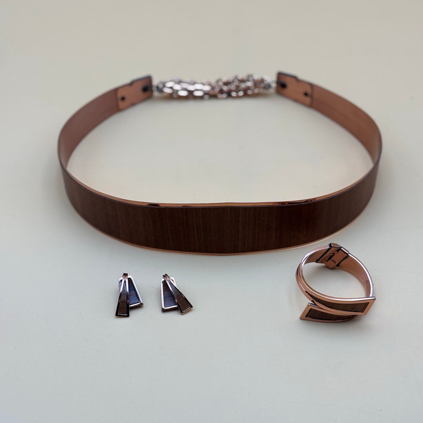 Matisse Renoir Copper Enamel Jewelry Set – Belt, Bracelet & Clip-On Earrings