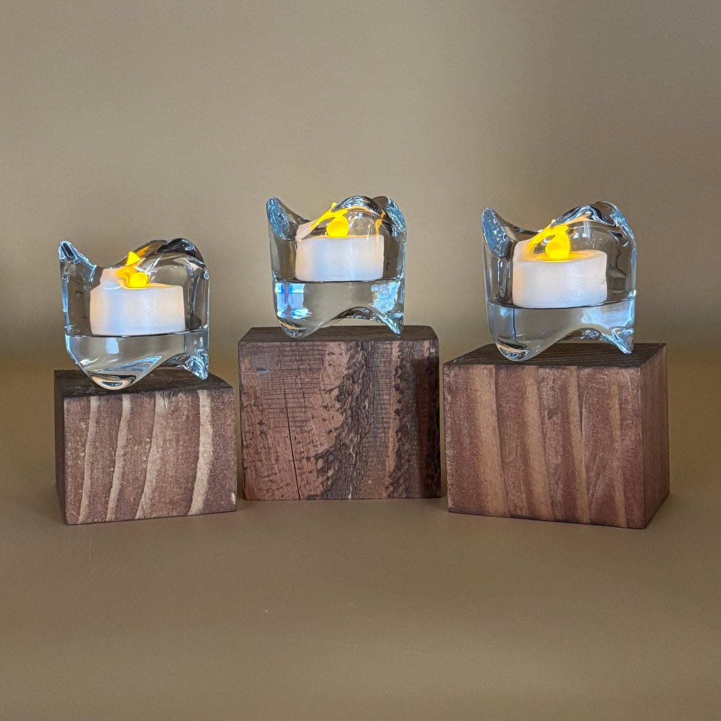 Set of 3 Crystal Tealight Holders - Modern Wavy Design