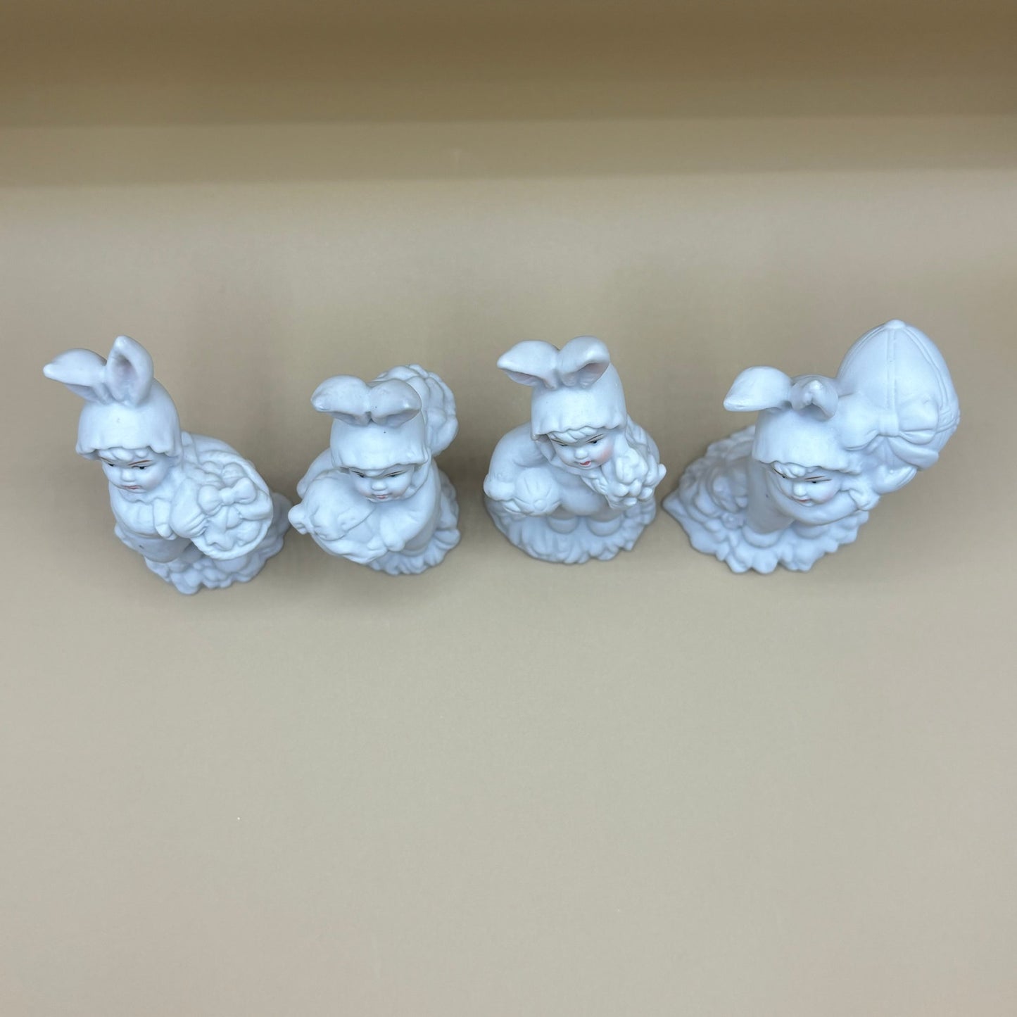 VTG Set of 4 White Porcelain Easter Bunny Figurines