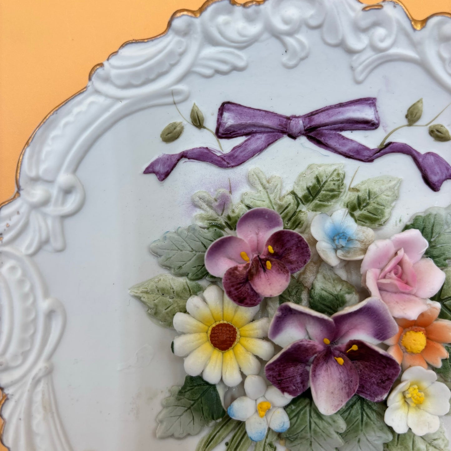 Set of 2 Vintage Lefton China Floral Wall Plaques – Hand Painted – KW4743