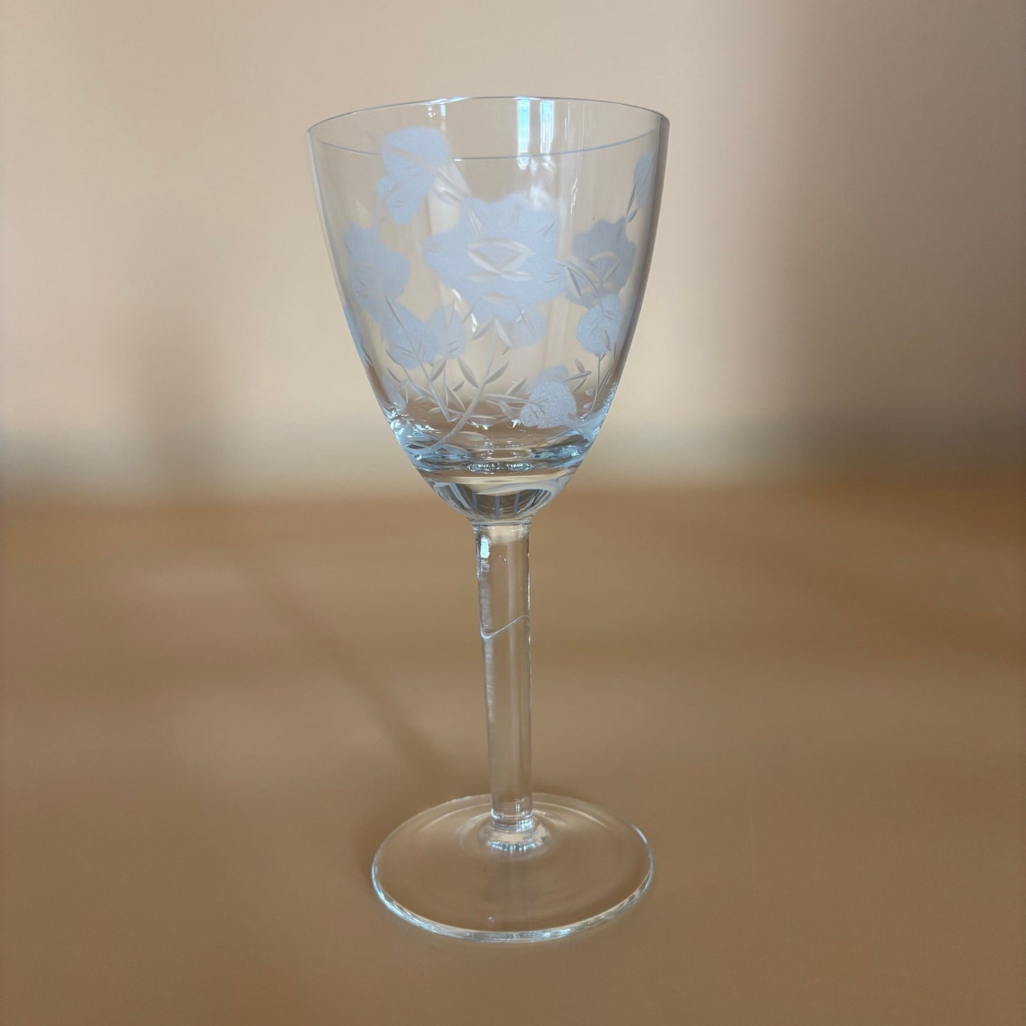 Set of 3 Etched Floral Wine Glasses – 6 3/8” Tall