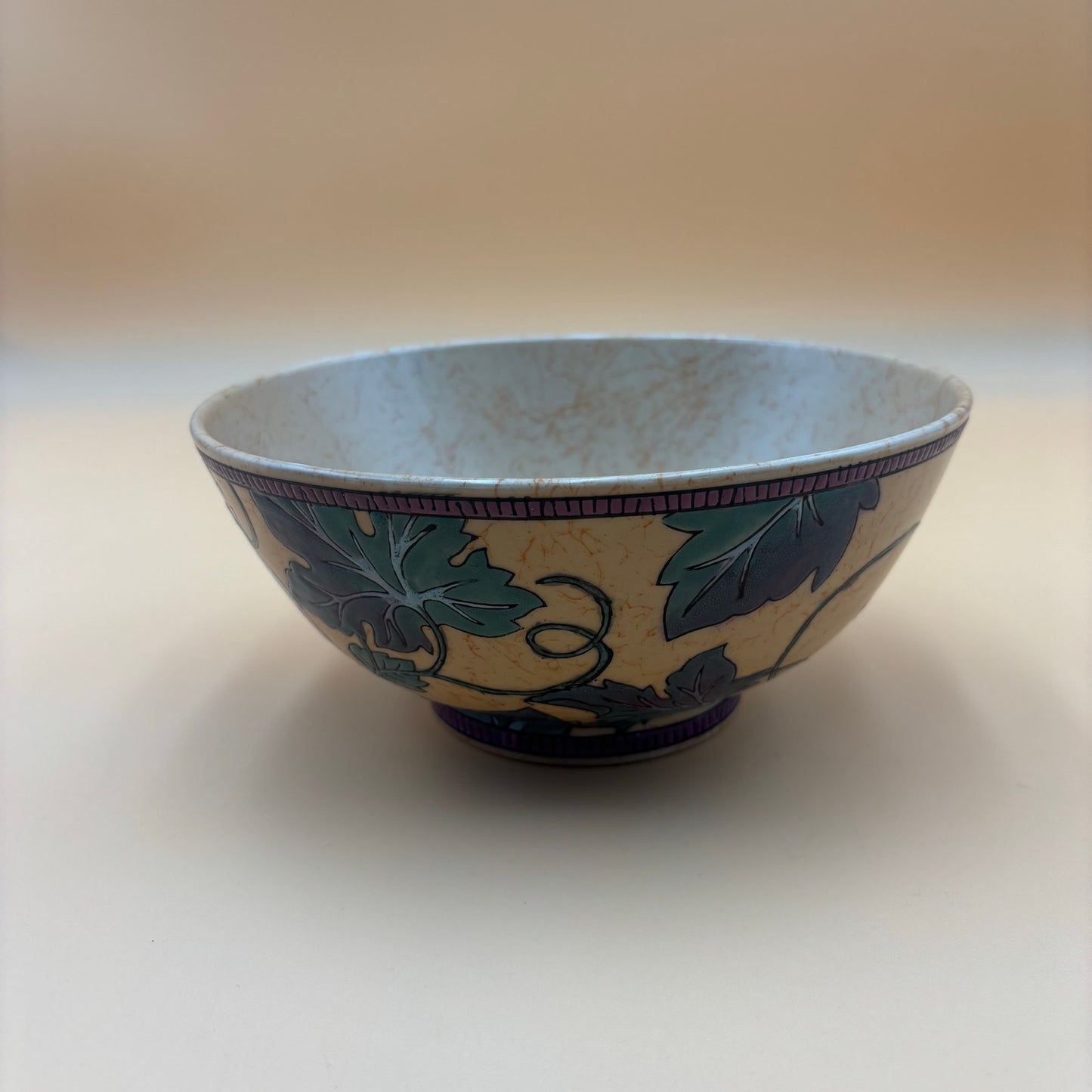 Vintage Crackle Glaze Hand-Painted Ceramic Bowl with Cardinal and Grape Design