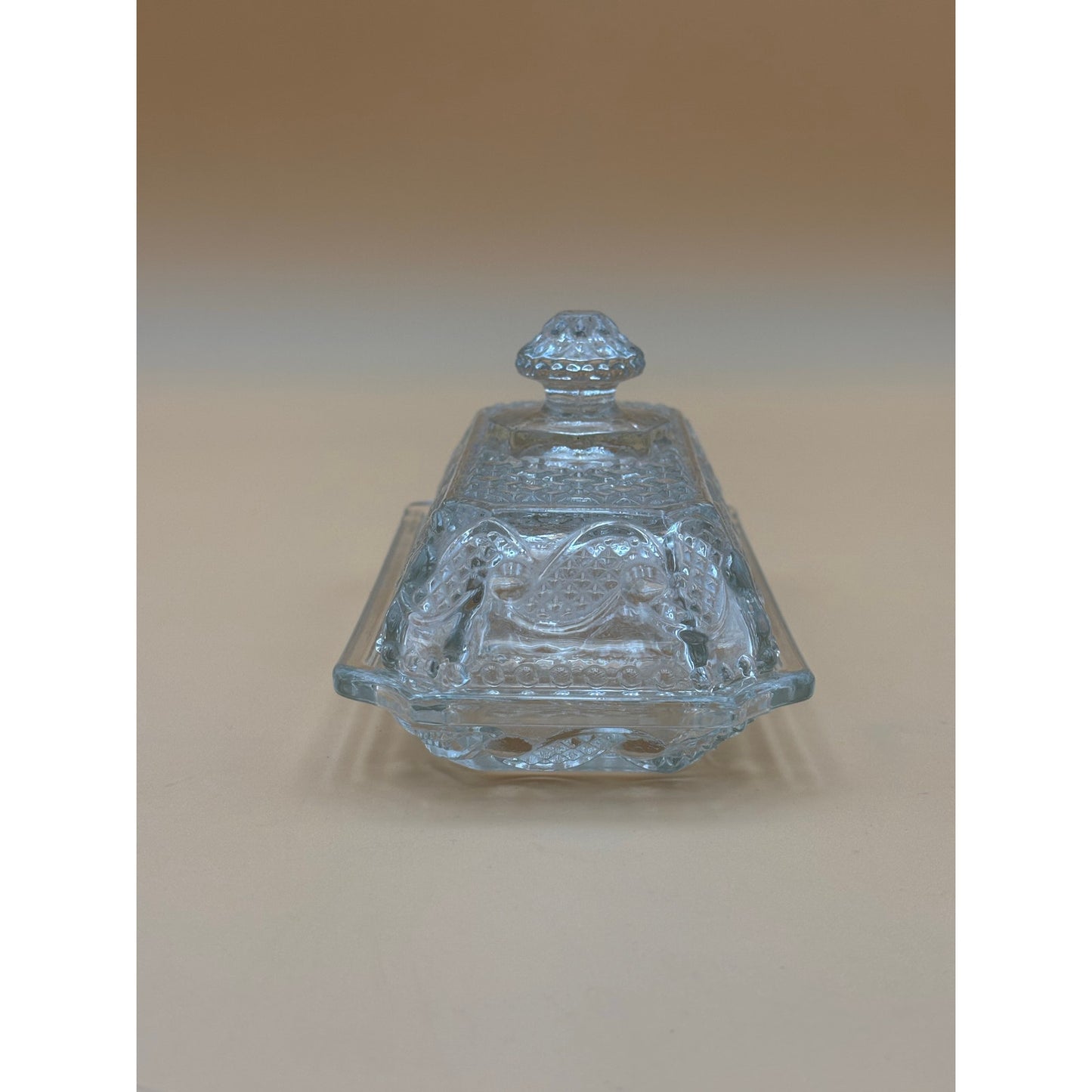 Vintage Avon Pressed Glass Butter Dish with Lid – Diamond Weave Pattern (7”)