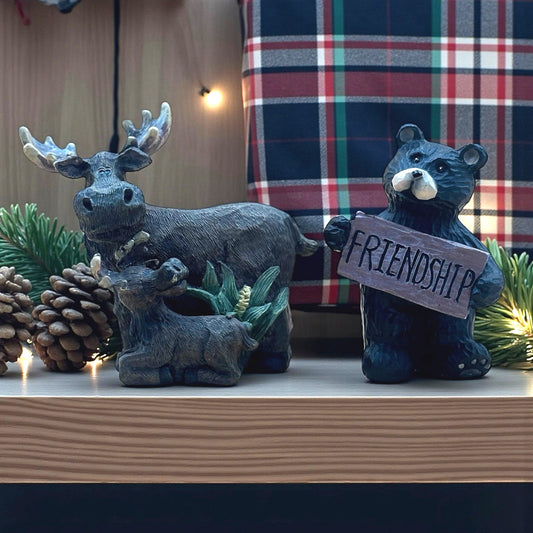 Bear and Moose Family Resin Figurines – Rustic Cabin Decor