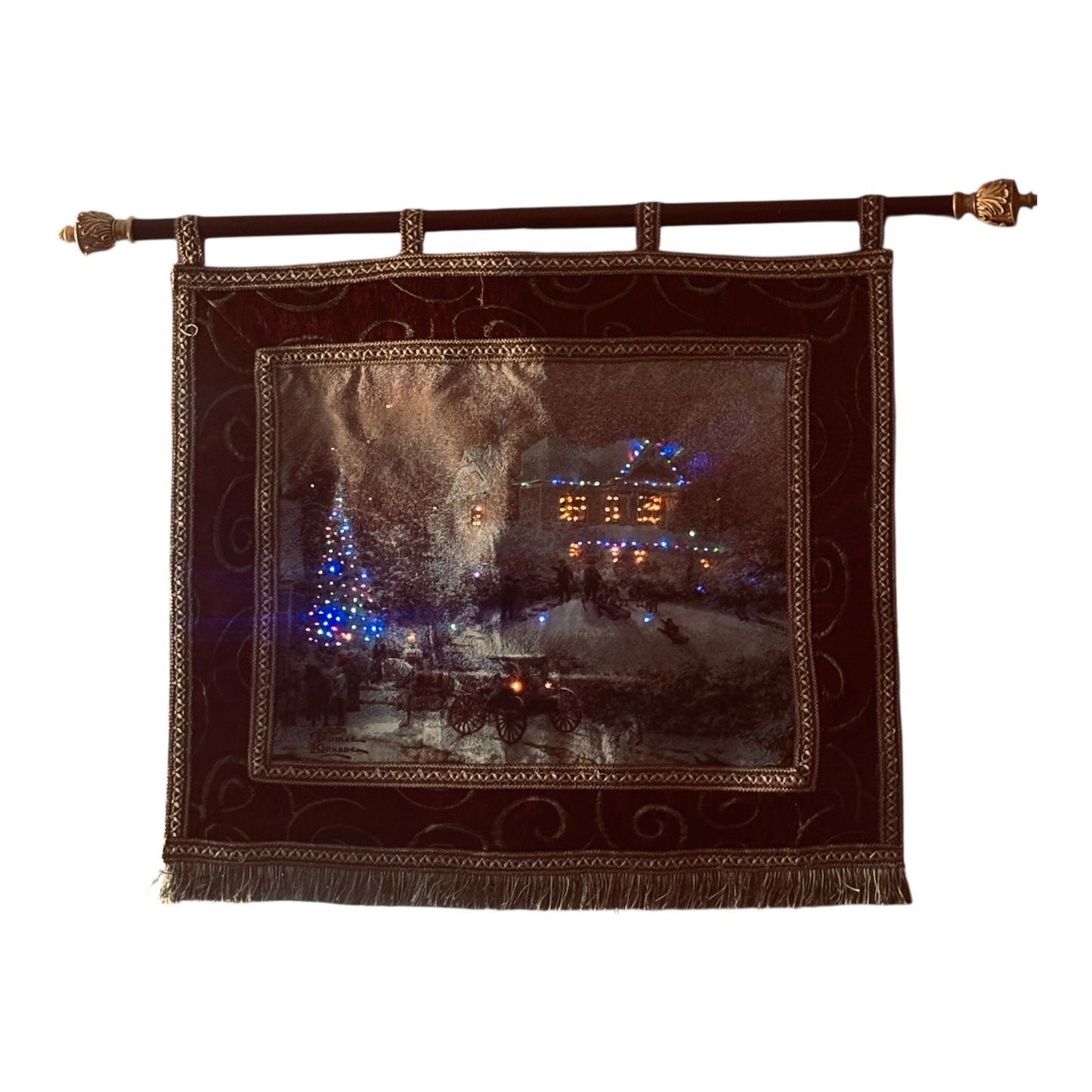 Thomas Kinkade Fiber Optic Wall Tapestry – Victorian Christmas Scene